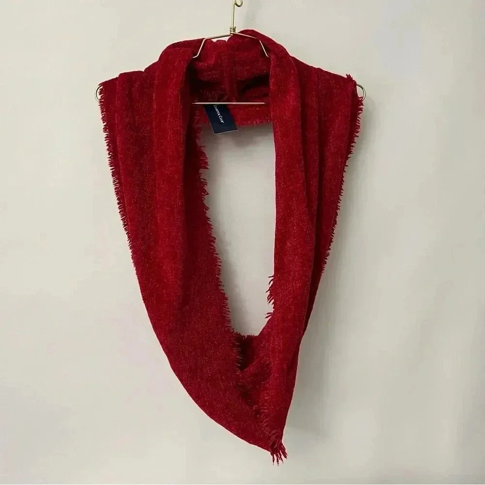 Charter Club Chenille Infinity Scarf Solid Red Woven Loop Fringed